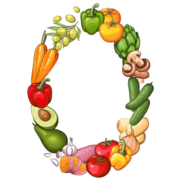 Vettore cornice colorata con illustrazione di verdure fresche mix di verdure