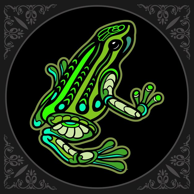 Colorful frog zentangle arts isolated on black background