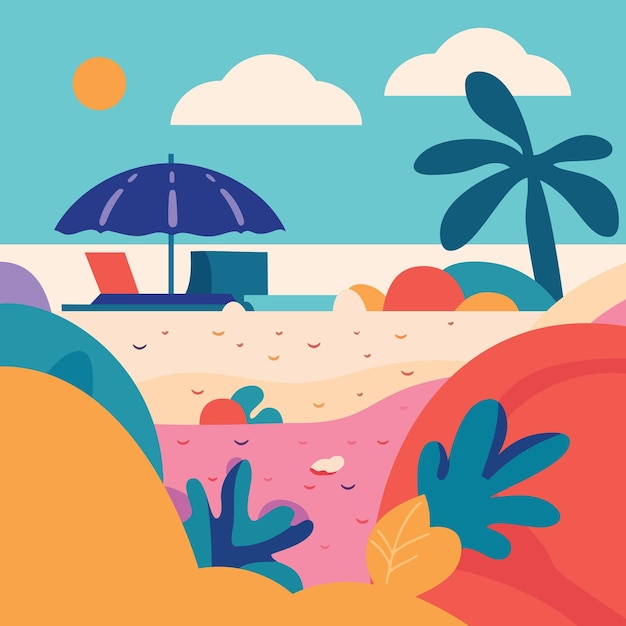 Vettore divertimento colorato scena della spiaggia
