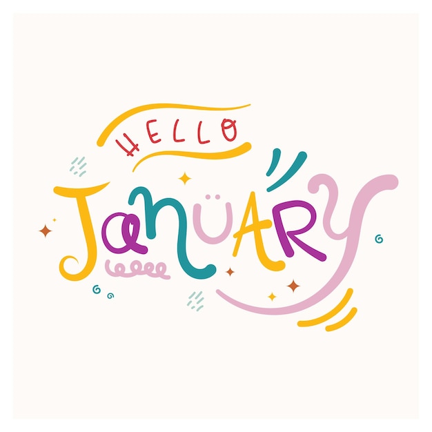 Colorful fun januari lettering typography