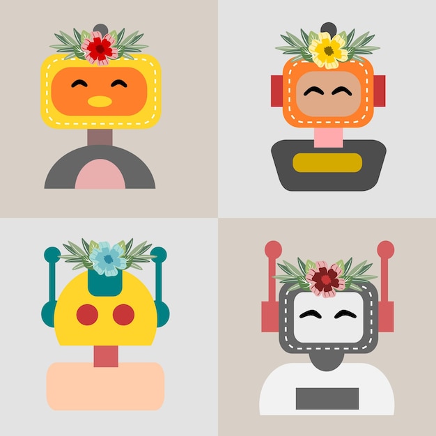 Vector a colorful futuristic robot avatar vector set with happy face