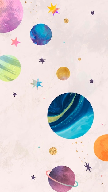 Vector colorful galaxy watercolor doodle on pastel background mobile phone wallpaper vector