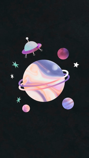 Vettore doodle acquerello colorato galassia con un ufo su sfondo nero