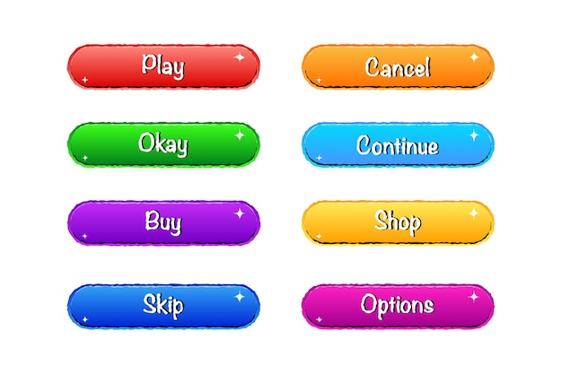 Colorful Game Buttons Set of buttons for gaming interfaces Vector GUI elements for mobile games