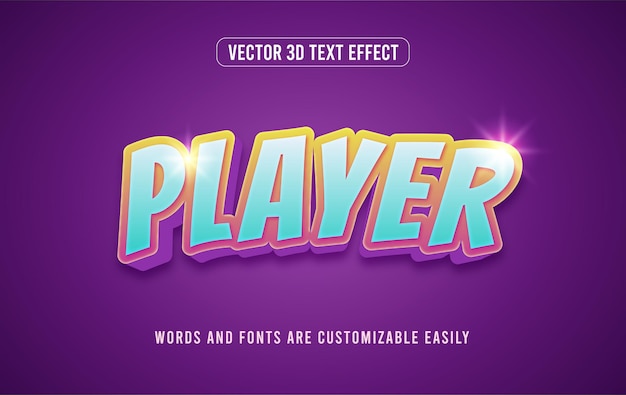 Colorful gaming player 3d editable text effect style