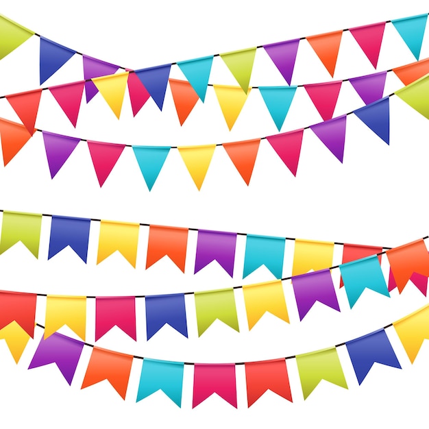 Vector colorful garlands on white background party colorful flags in modern flat style