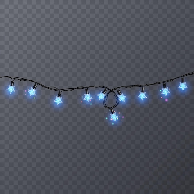 colorful garlands with shape of stars on transparent background