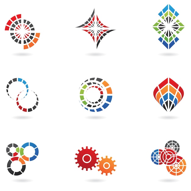 Vector colorful gear cog and spider web icons