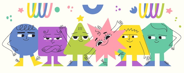 Vector colorful geometric basic shapes with different emotions funny characters modern various figures