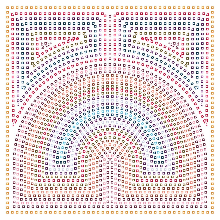 Vector colorful geometric design squares in a rainbow pattern framed by a border of square colors