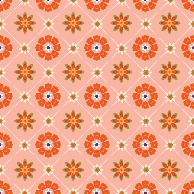 Vettore colorato geometrico groovy fiori motivo senza giunture illustrazione vettoriale hippie estetico floreale