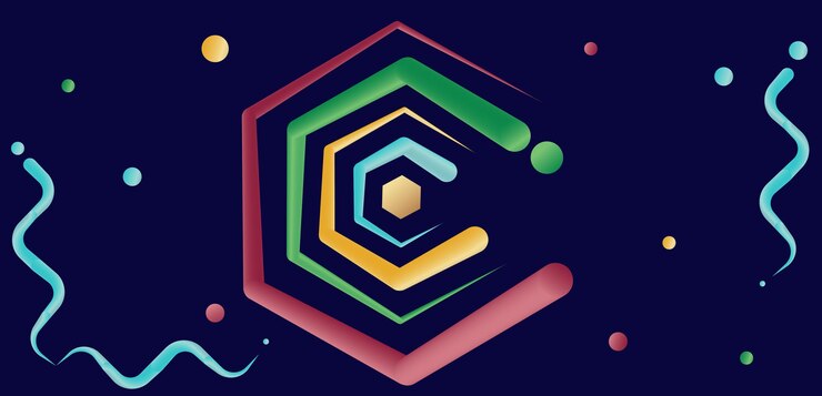 Vector colorful geometric hexagon design with floating elements