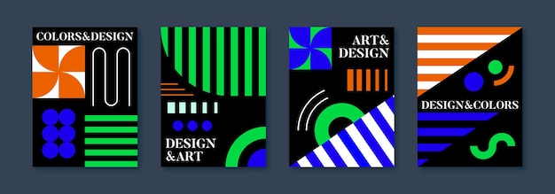 Вектор Коллекция красочного геометрического современного искусства на основе баухауза