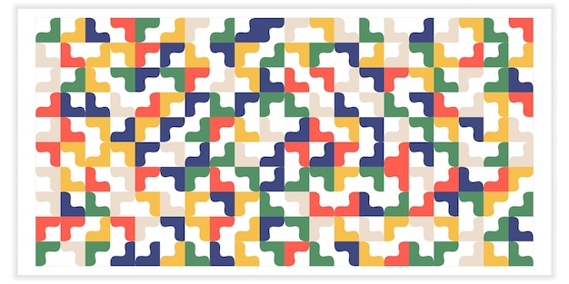 Illustrazione di mosaico geometrico colorato con forme astratte creative sparse su uno sfondo bianco