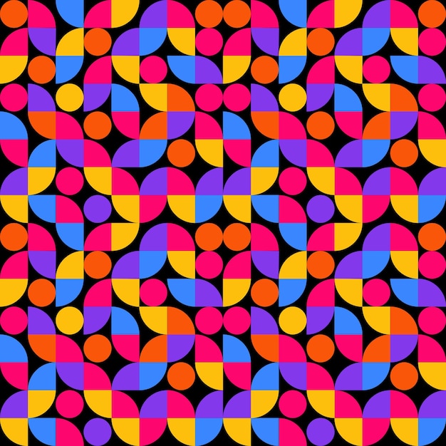 Colorful Geometric seamless pattern on black and pinkbackground.