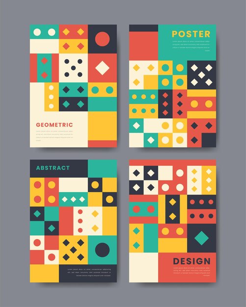 Colorful geometric shape flat design mosaic cover and poster collection