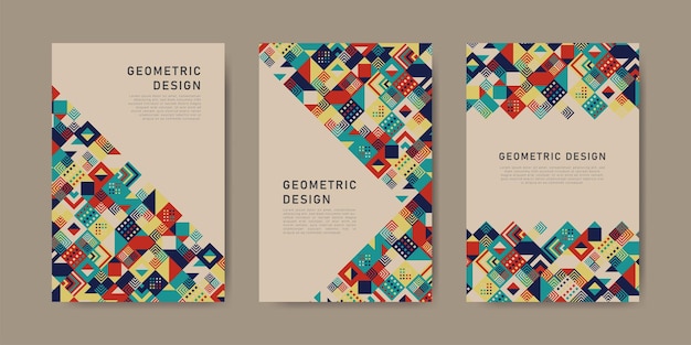 Colorful geometric shape flat design mosaic covers collection