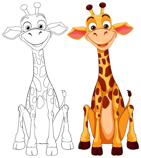 Vector colorful giraffe illustration before and after