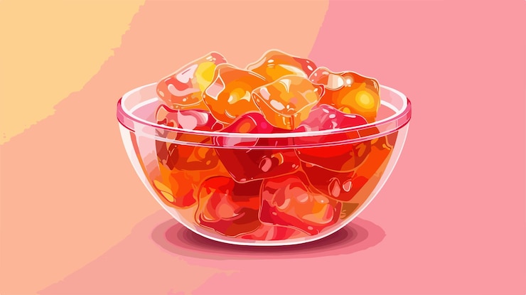 Vector colorful glass bowl with delicious jelly on vibrant background