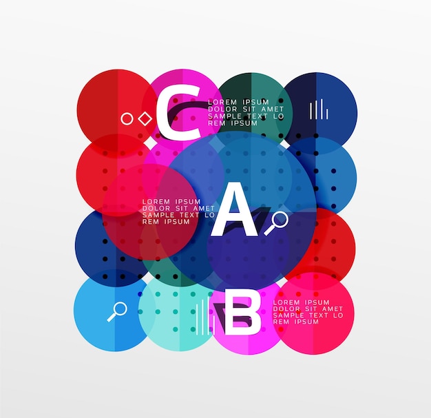 カラフルな光沢のあるサークル インフォ グラフィック ワークフロー レイアウト図番号オプションまたは web デザインのベクトル テンプレートの背景