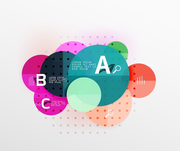 Infografica cerchio lucido colorato sfondo del modello vettoriale per le opzioni del numero del diagramma di layout del flusso di lavoro o il web design