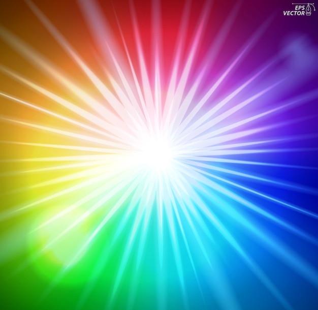 Vector colorful glowing bright light background or rainbow shining star sparkling concept 3d illustration