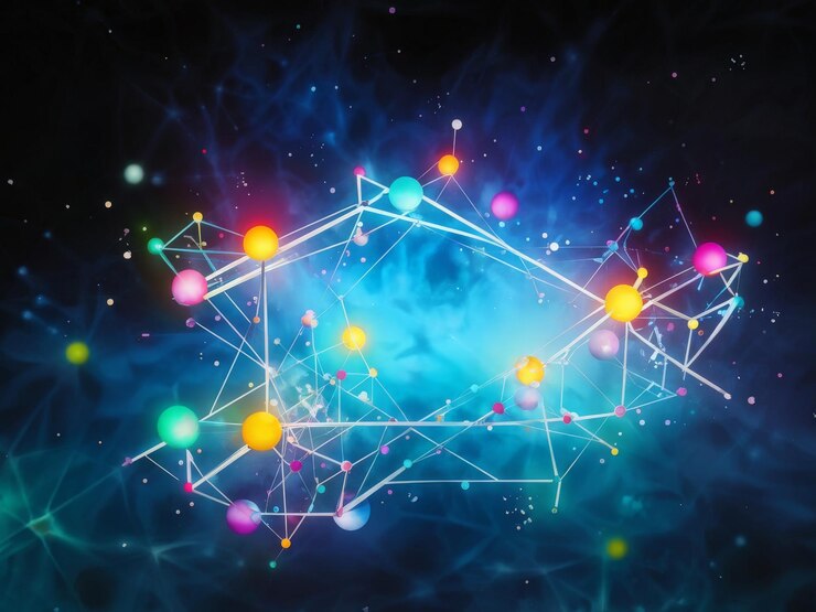 Vector colorful glowing triangles and space on black background colorful glowing triangles and space o