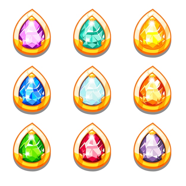 Vector colorful golden amulets with diamonds