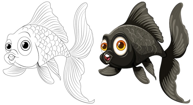 Vector colorful goldfish illustration before and after