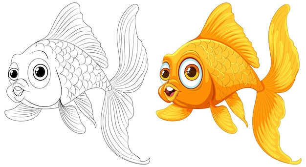 Colorful goldfish illustration and outline