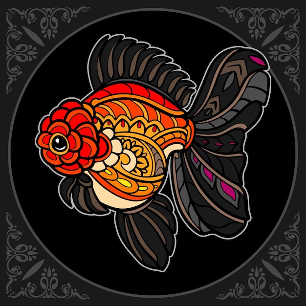 Colorful goldfish zentangle arts isolated on black background