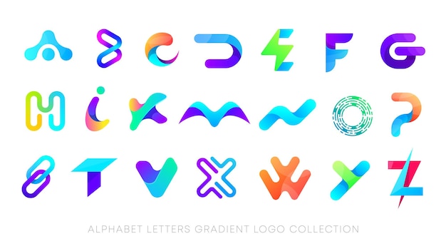 Набор логотипов коллекции красочных градиентных букв алфавита