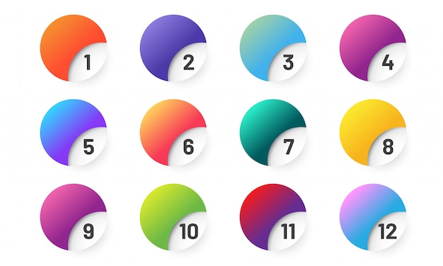 Colorful gradient buttons with number