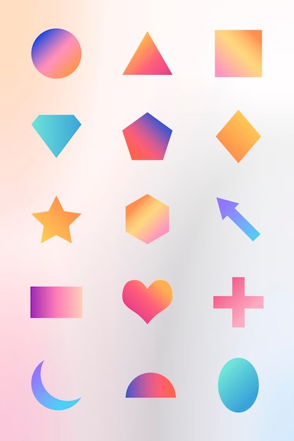 Colorful gradient geometric shapes set vector