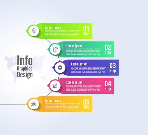 추상적 인 배경 평면 디자인을위한 다채로운 그라데이션 infographic 단계