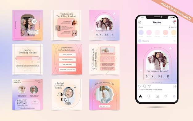 Colorful gradient instagram coach insta beauty content ideas for social media post banner template