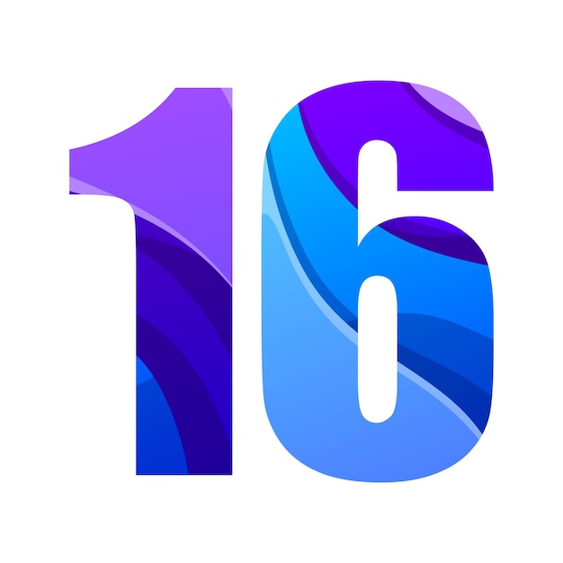 ベクトル カラフルなグラデーションの番号16のロゴデザイン