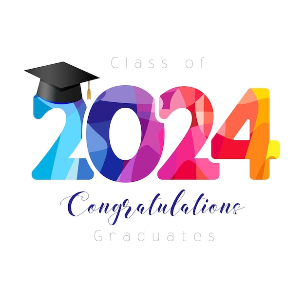 Colorful graduating banner Class of 2024 congratulations graduates decoration concept