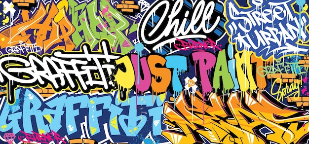 Colorful Graffiti Wall Art Background Street Art Hip-Hop Urban Vector Illustration Background.