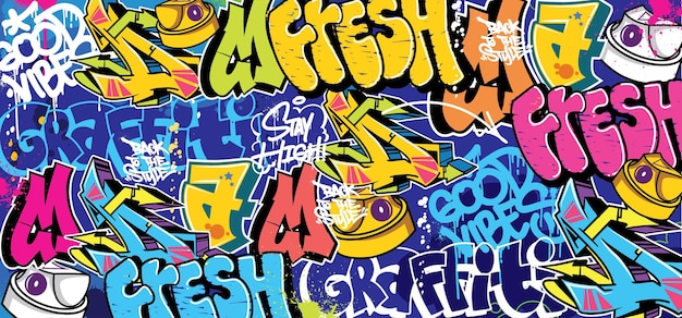 Красочный граффити Wall Art Background Street Art Hip-Hop Urban Vector Illustration Background.