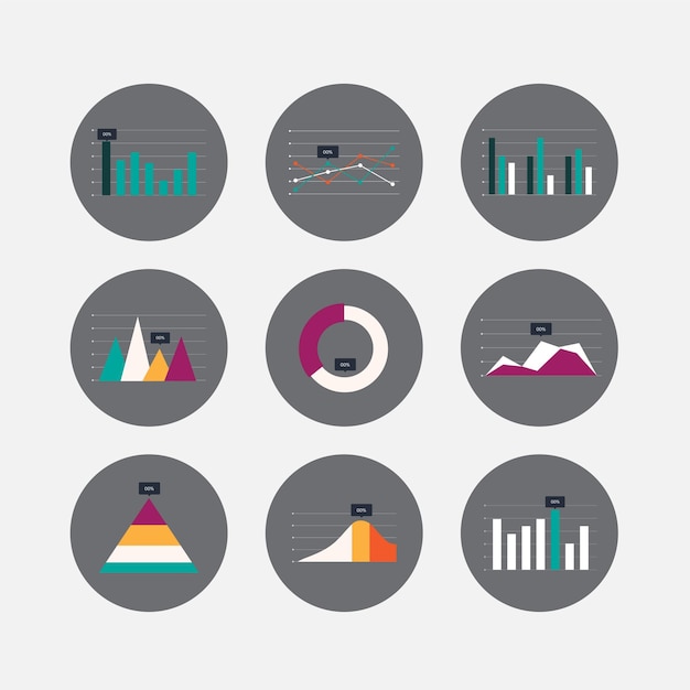 Набор красочных графиков и векторных значков