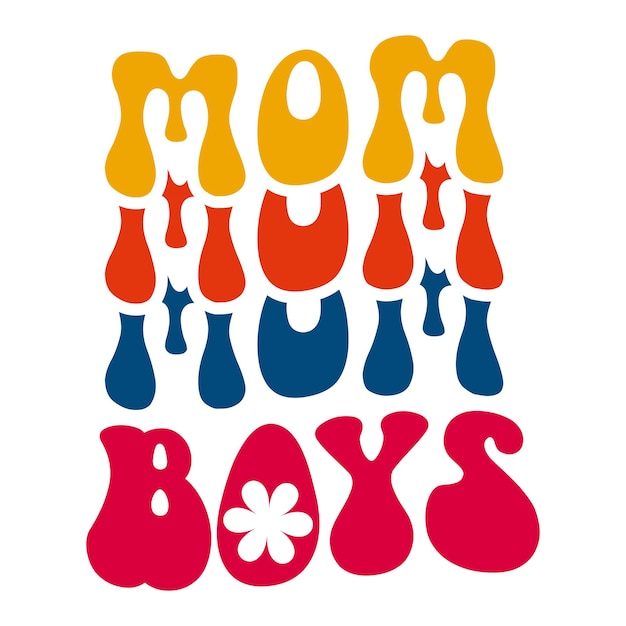 A colorful graphic of the word mom and boys.