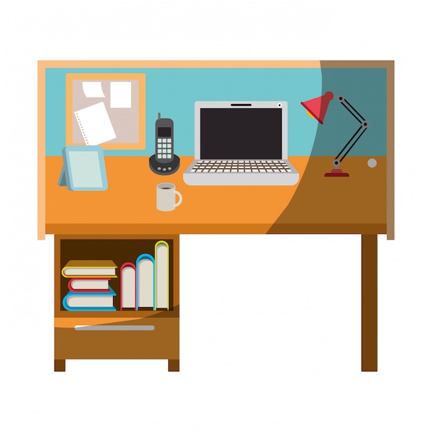 Vector colorful graphic of workplace home office interior without contour and half shadow