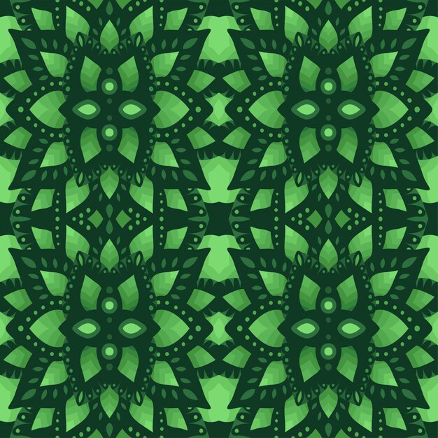 Vector colorful green art with seamless floral pattern