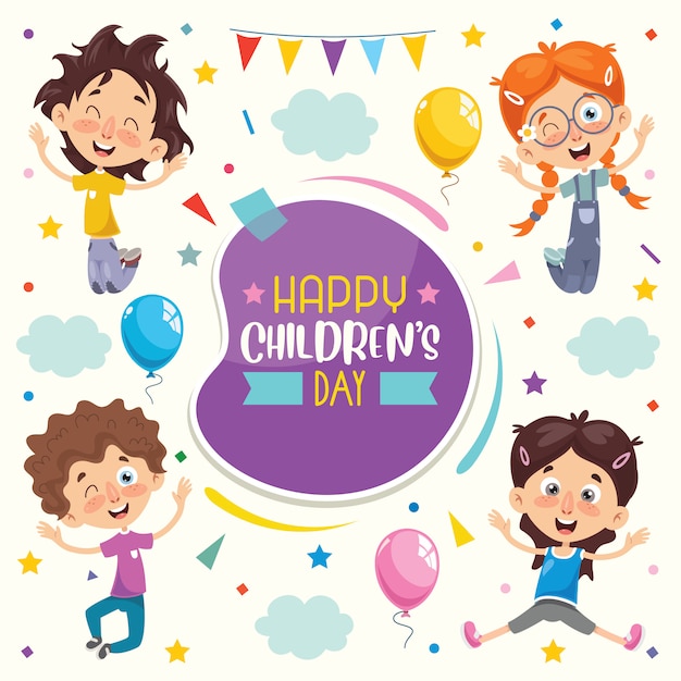 Красочная поздравительная открытка к счастливому детскому дню