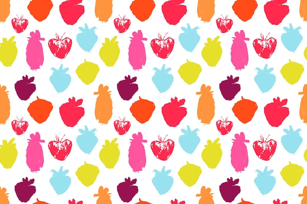 Colorful grunge strawberry seamless pattern. Fruit background.