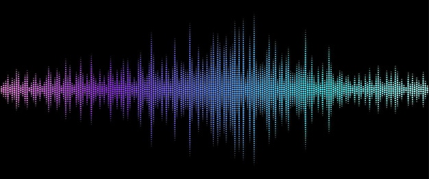 Colorful halftone sound wave icon vector in black background