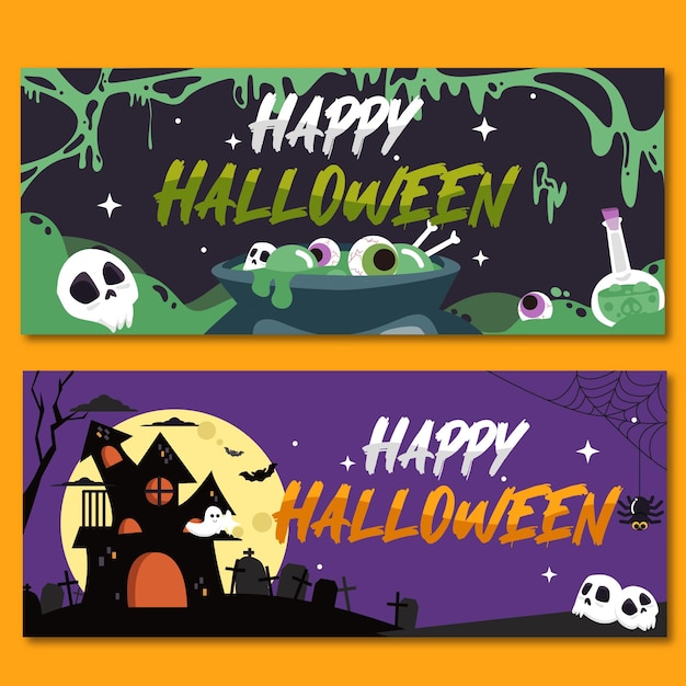 Vector colorful halloween banners with flat design