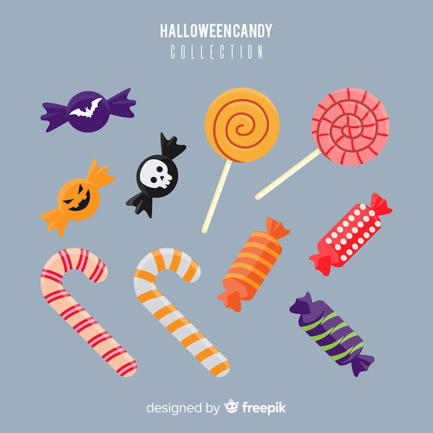 Vector colorful halloween  candy collection in flat design