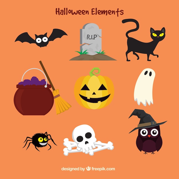 Colorful halloween elements in flat style